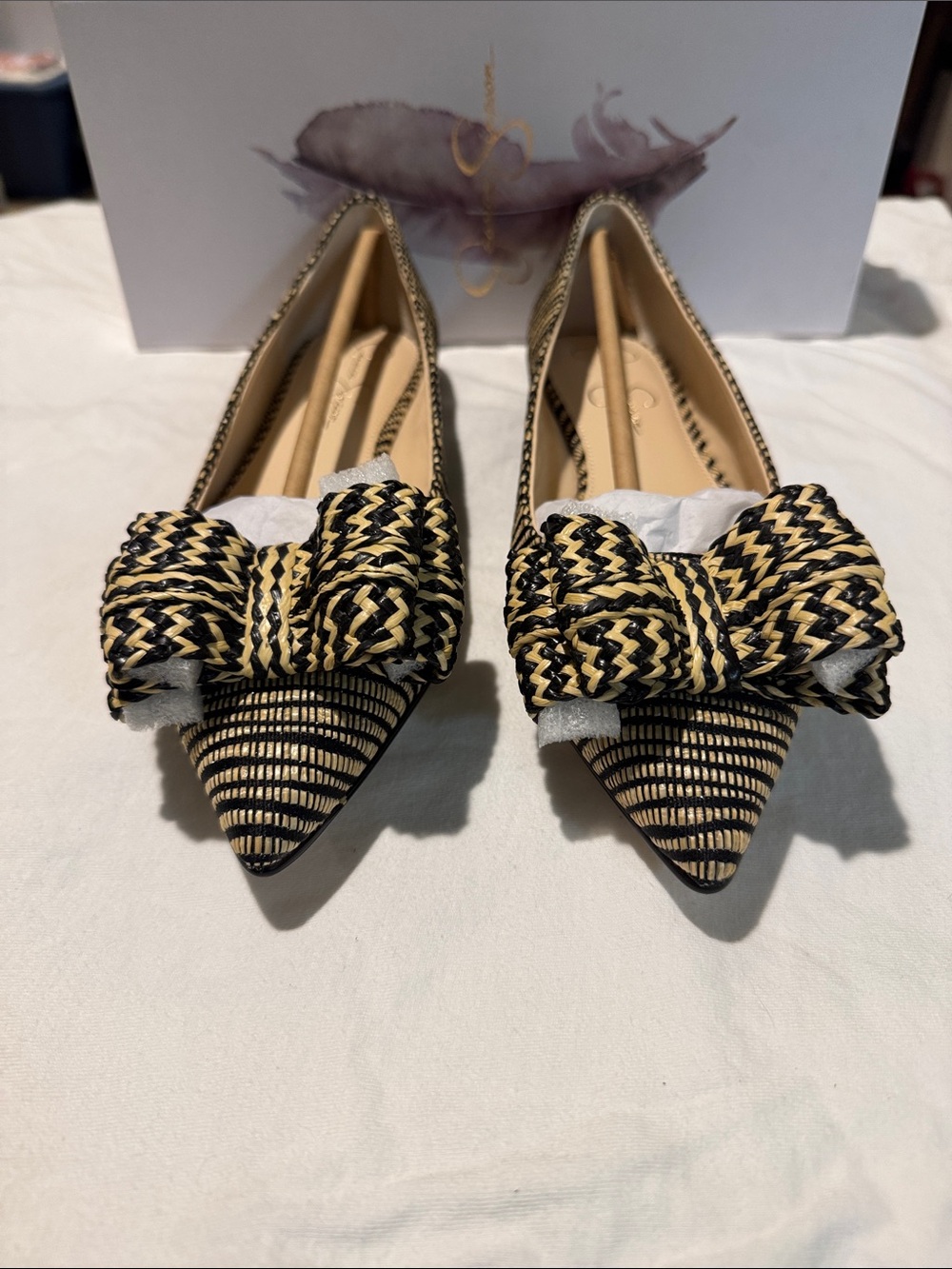 NIB Jessica zebra raffia bow ballet flat 8.